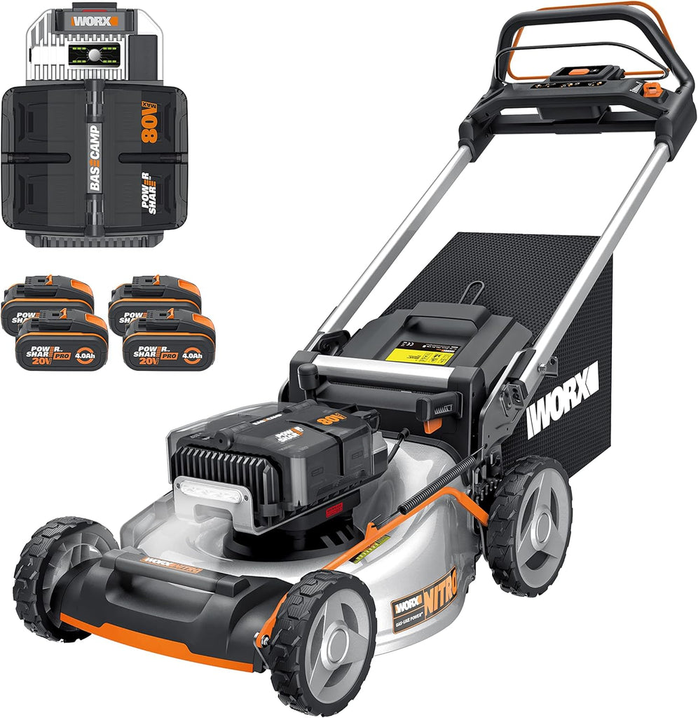 Pack Pro+ Tondeuse à Gazon 40V 460m² + Coupe-Bordures 20V + 2 Batteries 4Ah et 1 Batterie 2Ah + Chargeur Double et Chargeur Simple (Idéal pour l'Entretien du Jardin)