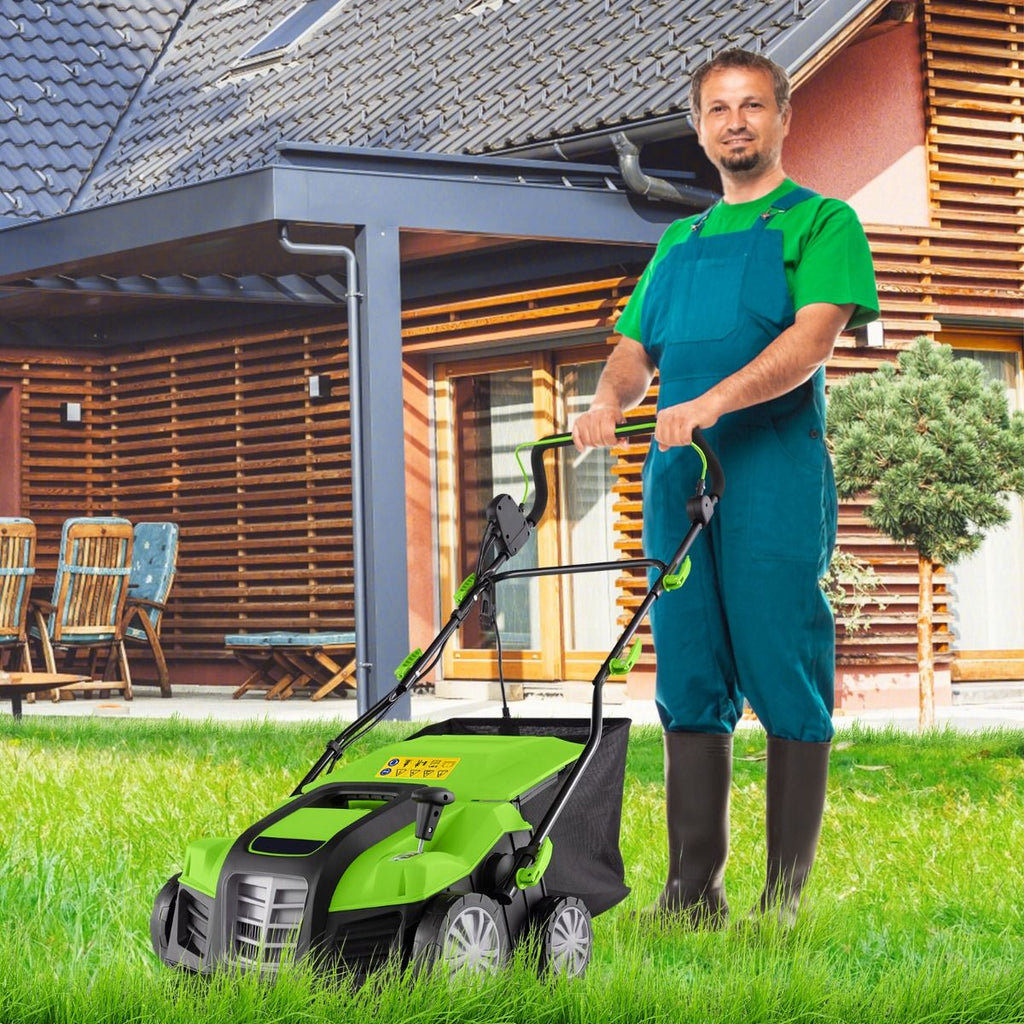 Scarificateur Électrique 2 en 1 de 15A avec Double Interrupteur de Sécurité Réglable Sac de Ramassage 55 L Scarificateur Orange/Vert -