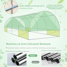 Load image into Gallery viewer, Serre de Jardin Tunnel Cadre en Acier Galvanisé Robuste Serre Tunnel Coupe-vent avec Cerceau 8 Fenêtres Enroulables Vert -