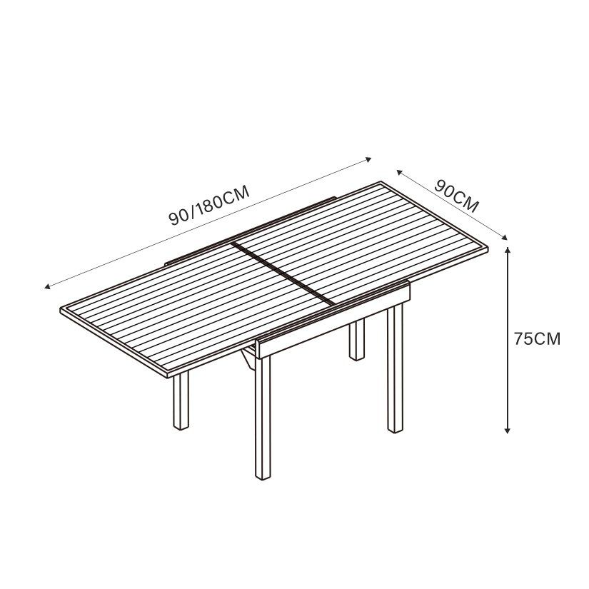 Table de jardin extensible en aluminium 8 places (90/180 x 90 cm) Murano Gris anthracite - Action-sport36 -