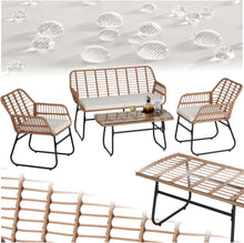 Load image into Gallery viewer, TecTake® Salon de Jardin Extérieur en Poly Rotin 4 Personnes Ensemble Canapé 2 Places 2 Fauteuil Salon et Table de Jardin, Coussins Amovibles Inclus, Amenagement Balcon Terrasse Veranda