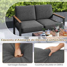 Load image into Gallery viewer, Salon de Jardin 2 Pièces avec Table Basse Causeuse Ensemble de Meubles d'Extérieur en Aluminium avec Accoudoirs Gris -