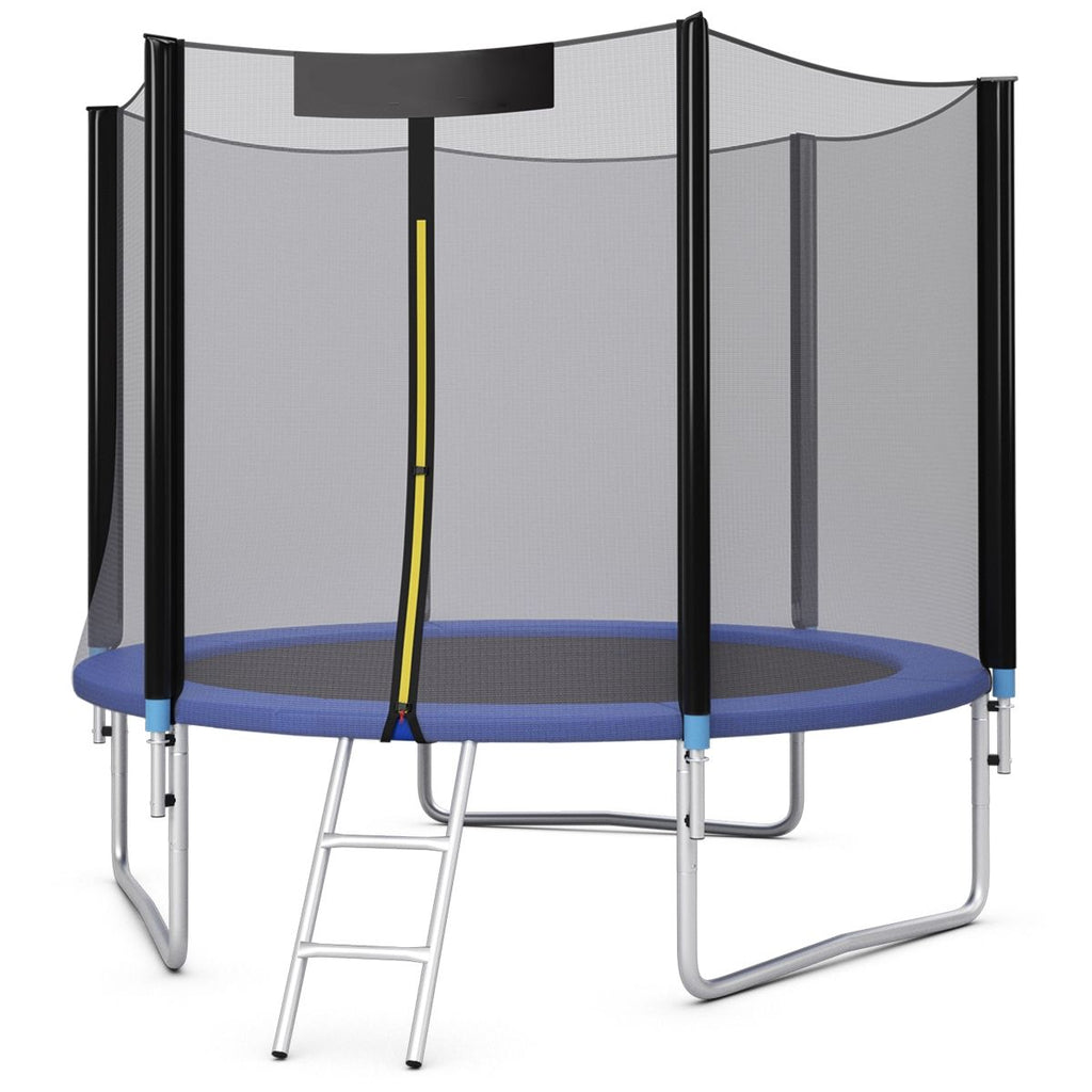 Trampoline de Jardin Ø 305cm avec Filet de Sécurité Porte Entrée Echelle Noir et Bleu -