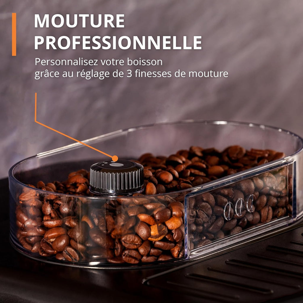 Machine  caf grain,1,7 L,2 tasses en simultan,Nettoyage automatique,Buse vapeur pour Cappuccino,Cafetire espresso,Essential noire YY8125FD,Noir -