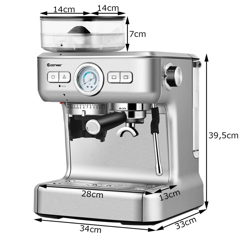 Machine à Café Automatique avec Broyeur à Grains 1350W 30 Niveaux de Poudre de Café Réglables Température Réglable -