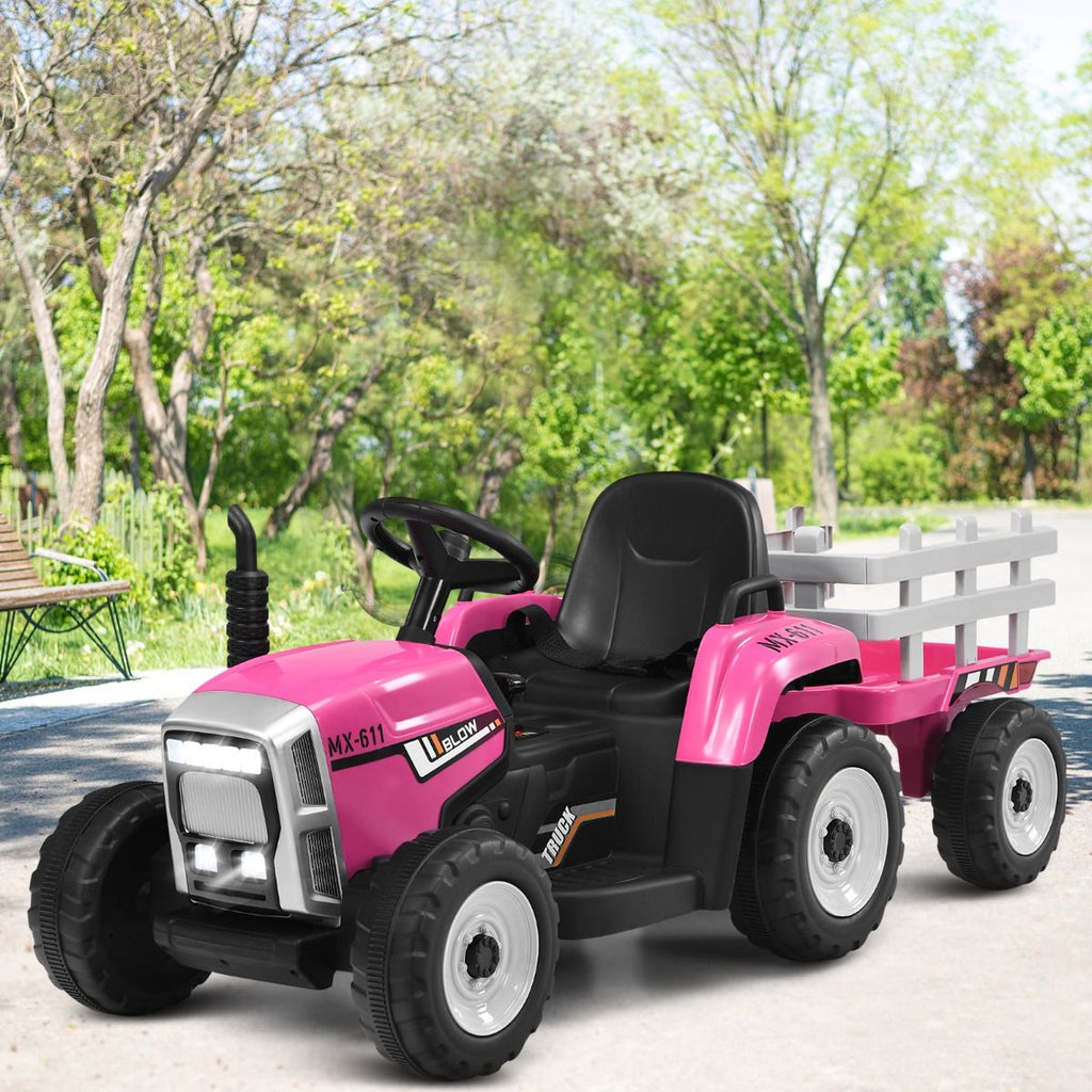 Tracteur Electrique avec Remorque pour Enfants 3 Vitesses Lumires LED Fonctions o USB et Bluetooth Jaune/Rose/Rouge/Vert/Vert Fonc/Noir -