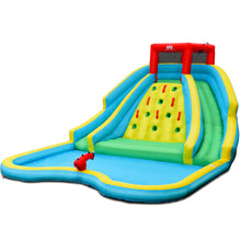 Load image into Gallery viewer, Toboggan Aquatique Gonflable 5 en 1 avec Pataugeoire Aire de Jeux Gonflable en Oxford avec Mur d'Escalade Charge 150kg pour 3-10 Ans (sans Souffleur) -