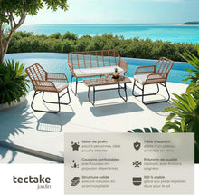 Load image into Gallery viewer, TecTake® Salon de Jardin Extérieur en Poly Rotin 4 Personnes Ensemble Canapé 2 Places 2 Fauteuil Salon et Table de Jardin, Coussins Amovibles Inclus, Amenagement Balcon Terrasse Veranda