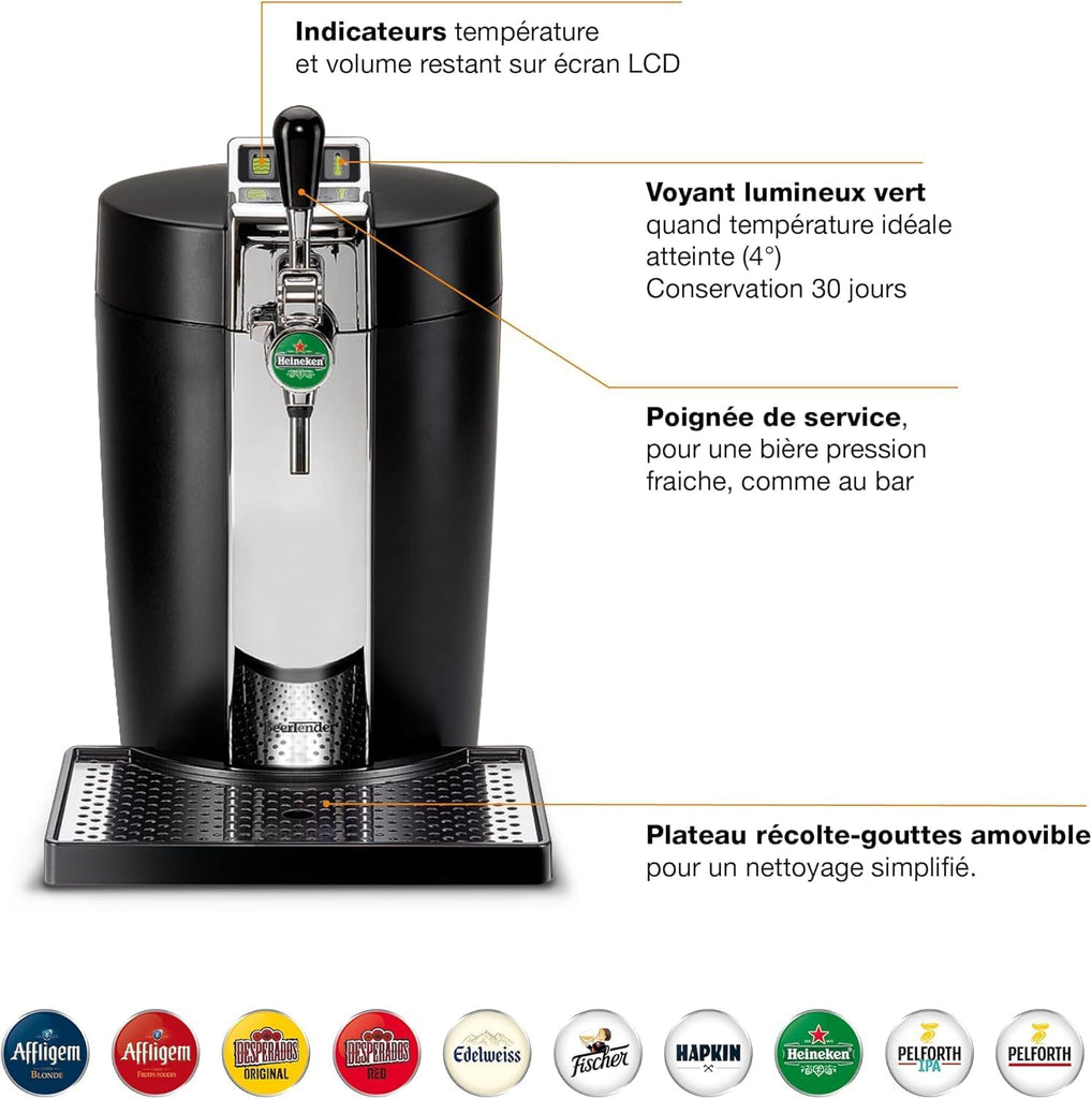 KRUPS BEERTENDER Machine à bière pression, Compatible avec les fûts de 5 L, Tireuse à bière, Pompe à bière, Indicateur température, Indicateur volume restant VB700800