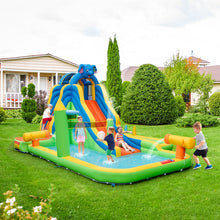 Load image into Gallery viewer, Toboggan Aquatique Gonflable Géant pour Enfants Piscine à Éclaboussures sures Mur D'escalade Canons à Eau Lancer D'anneaux Cerceau (sans Souffleur) Multicolore -