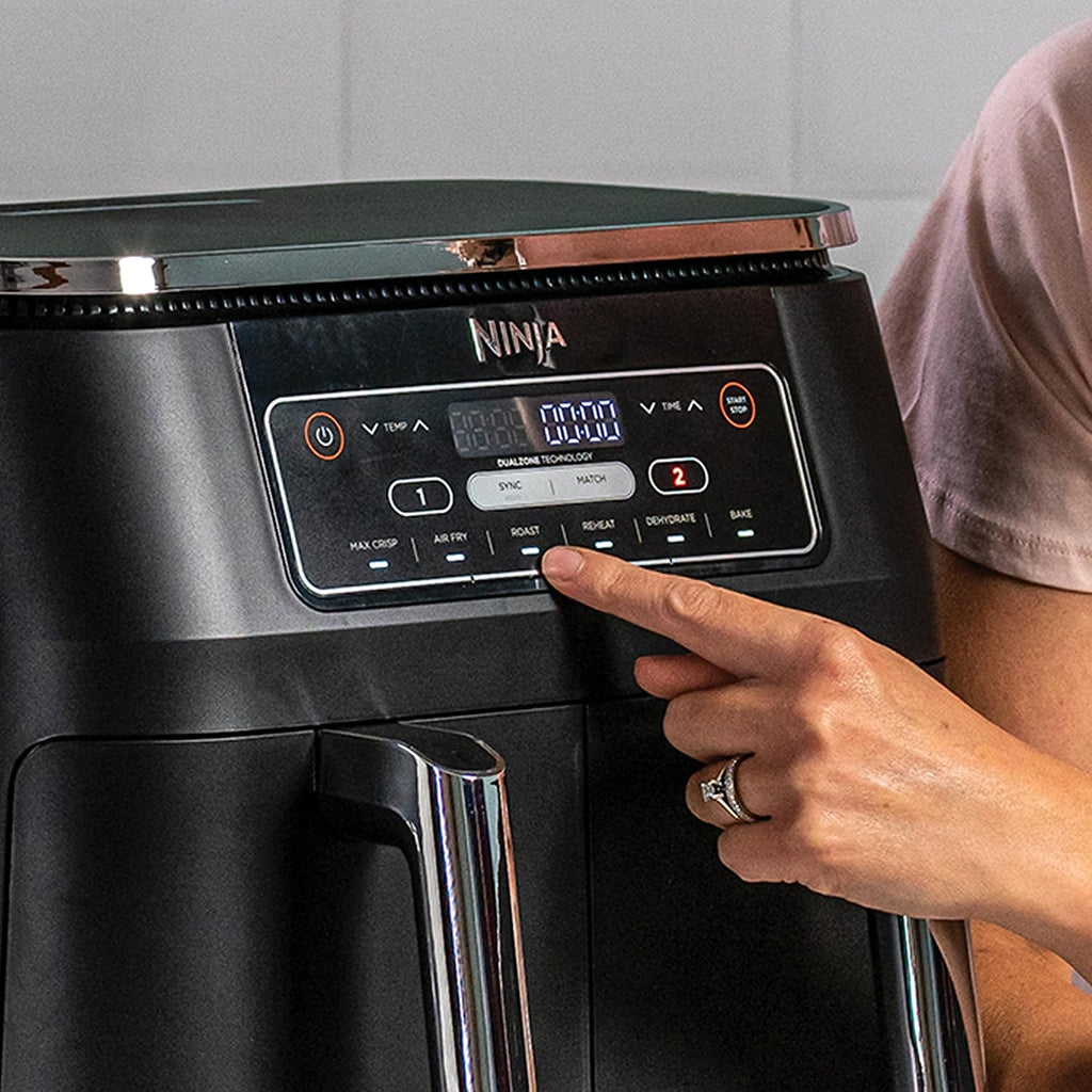 Foodi FlexDrawer Air Fryer,Dual Zone Avec Sparateur Amovible,Grand Tiroir de 10,4 L,7-en-1,Double Zone,Sans Huile,Pices Antiadhsives Compatibles Au Lave-Vaisselle,Noir AF500EU