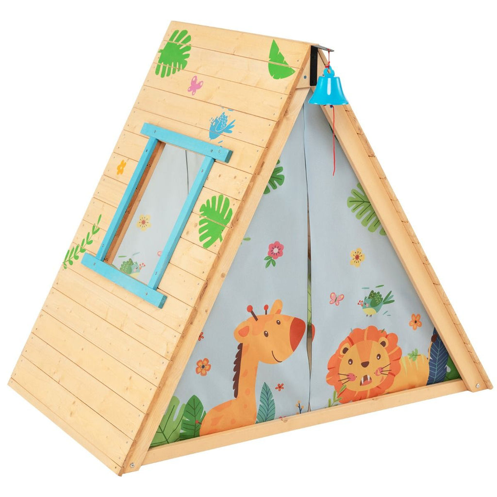 Maison de Jardin Enfants 2 en 1 avec Escalade Cloche Impermable Cabane en Bois de Sapin Exterieur et Intrieur 3-8 Ans -