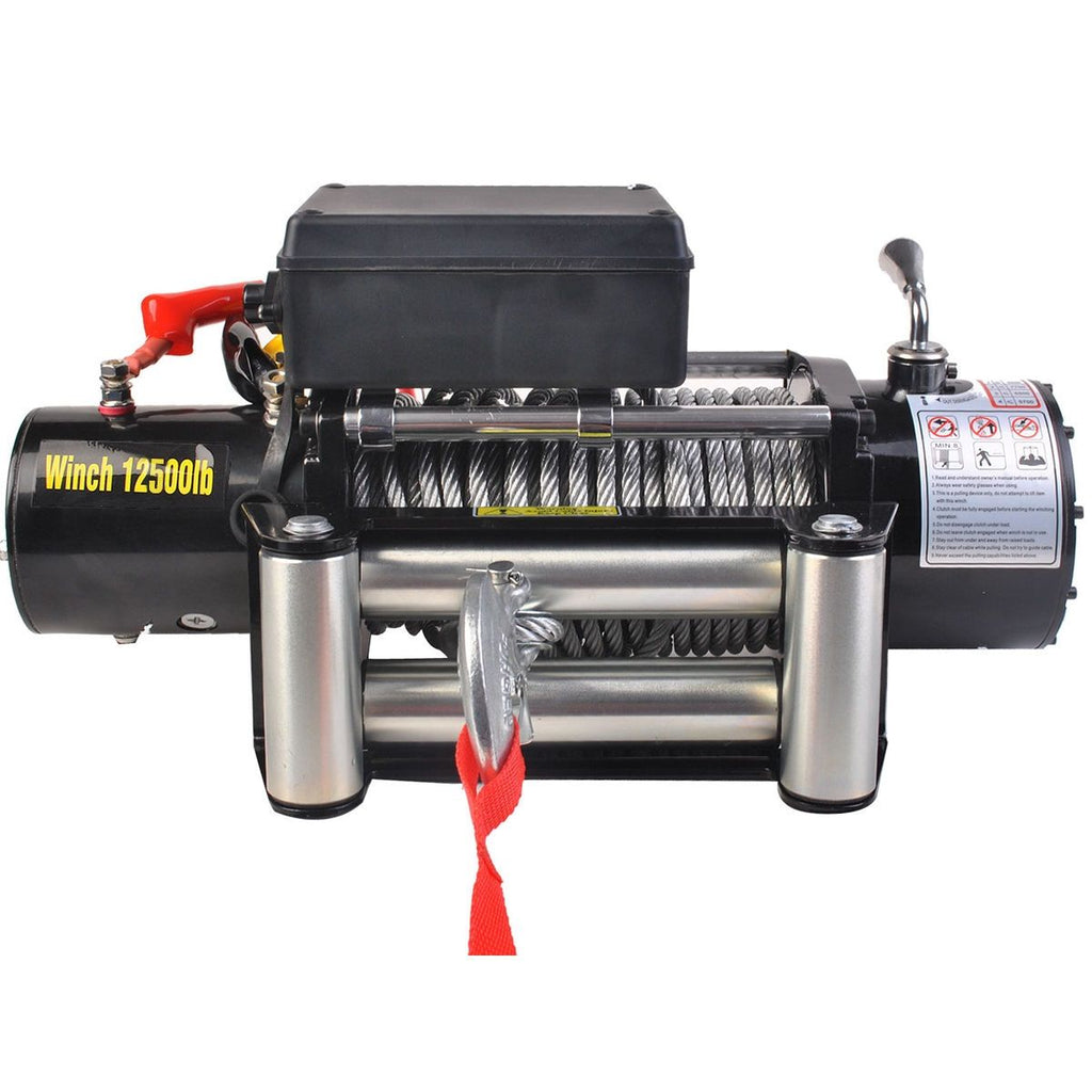 Treuil Électrique 12V Treuil de Remorquage de Voiture 4500W Télécommande Sans Fil Utilisation Pratique en Acier Noir -