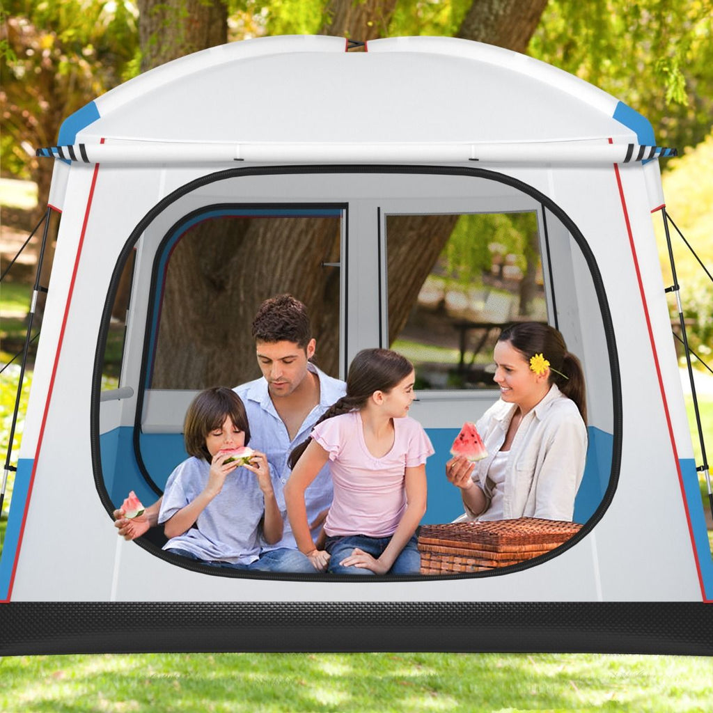 Tente de Camping pour 5 Personnes Tente D么me tanche avec Porte et Fen锚tres en Maille Sac de Transport 248x248x230cm Bleu + Blanc -