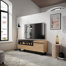 Load image into Gallery viewer, Skraut Home | Meuble TV | Banc Télé | Grand Espace de Rangement | 150x57x35cm | pour Les TV jusqu'à 65" | Cheminée électrique | Design Industriel | Style Moderne | Chêne