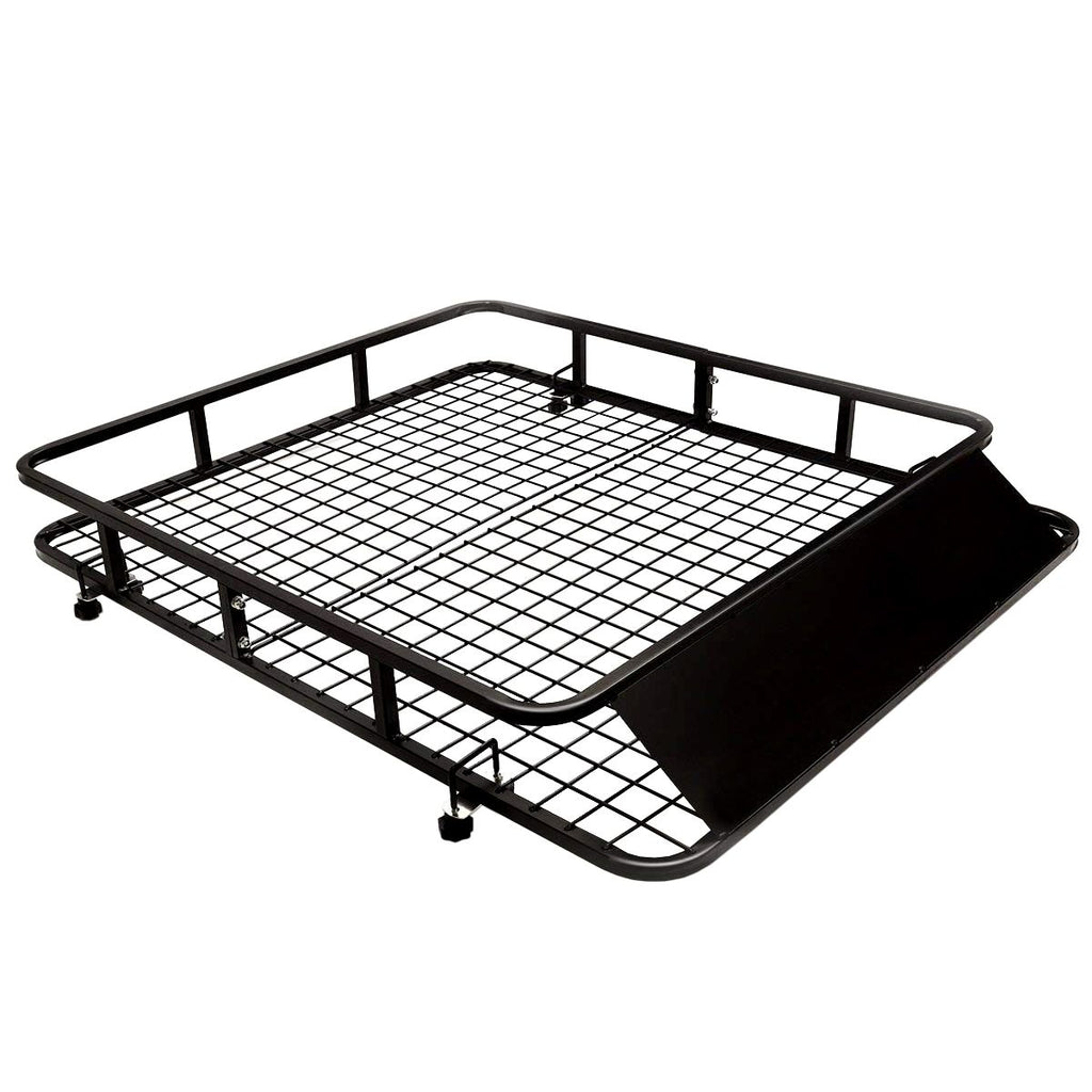 Porte-Bagages de Toit pour Voiture en Métal 122,5x102CM avec Déflecteur d’Air Capacité 75 KG Noir Accessoires Automobiles -