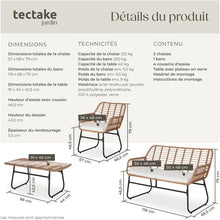 Load image into Gallery viewer, TecTake® Salon de Jardin Extérieur en Poly Rotin 4 Personnes Ensemble Canapé 2 Places 2 Fauteuil Salon et Table de Jardin, Coussins Amovibles Inclus, Amenagement Balcon Terrasse Veranda