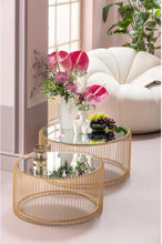 Load image into Gallery viewer, Kare Design Tables Basses Wire, Lot de 2, Laiton/Miroir, Rond, Acier, Plateau de Table en Verre, Diamètre 70/60cm, Style Moderne, Élégante, Table Basse Salon, Deco Intérieur, Décoration Chambre