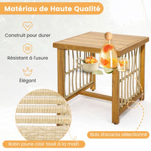 Load image into Gallery viewer, Salon de Jardin avec 1 Table et 2 Fauteuils en Bois d'Acacia et Rotin Anti-UV Pieds Réglables Coussins avec Zip Nautel -