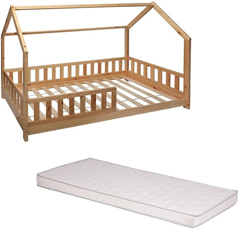 Lit cabane enfant Atmosphera Bosco 90 x 190 cm + matelas 90 x 190 cm Blanc
