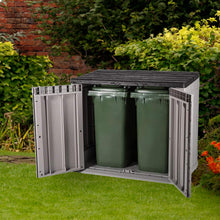 Load image into Gallery viewer, Toomax Stora Way Boîte à Outils d'extérieur en polypropylène recyclé avec Effet Bois (842L,Gris Taupe/Marron)