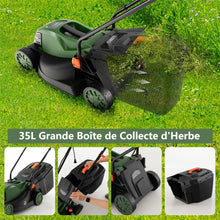 Load image into Gallery viewer, Tondeuse à Gazon Électrique Filaire 1500 W 4015 TR/Min Boîte de Collecte 35 L 3 Hauteur Réglables 25-65 MM Largeur de Coupe 34 CM Vert -