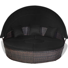 Load image into Gallery viewer, Lit de Jardin Rond d'Exterieur Table Relevable Modulable &amp; Convertible - Pare Soleil Réglable rotin PE Coussins Inclus Noir -