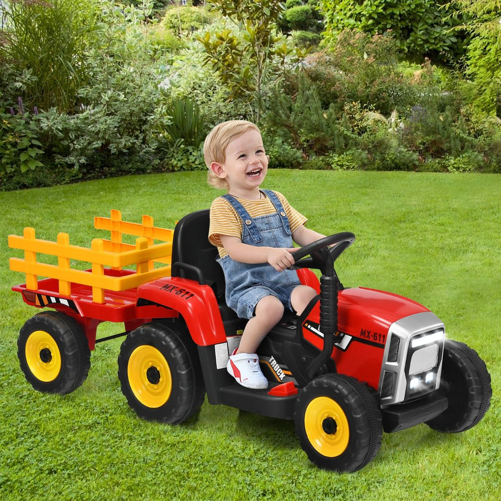 Tracteur Electrique avec Remorque pour Enfants 3 Vitesses Lumires LED Fonctions o USB et Bluetooth Jaune/Rose/Rouge/Vert/Vert Fonc/Noir -