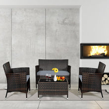 Load image into Gallery viewer, Salon de Jardin 4 PCS Mobilier de Terrasse en Rotin PE pour Véranda Patio Terrasse Piscine Marron et Gris -