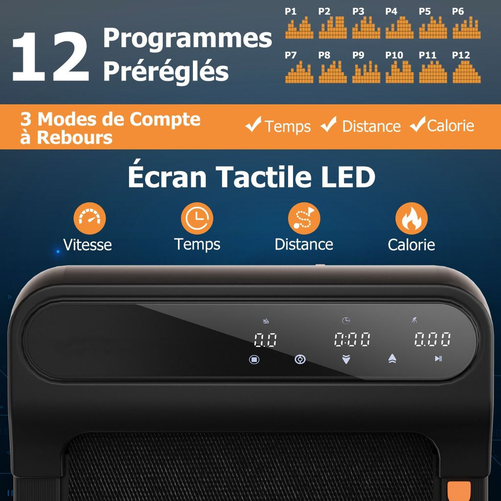 Tapis de Course et de Marche avec 12 Programmes Prdfinis Tlcommande et cran Tactile Led Machine de Jogging et de Marche Capacit 120 Kg Noir -