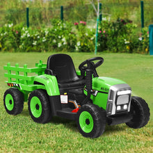 Load image into Gallery viewer, Tracteur Electrique avec Remorque pour Enfants 3 Vitesses Lumières LED Fonctions o USB et Bluetooth Jaune/Rose/Rouge/Vert/Vert Foncé/Noir -