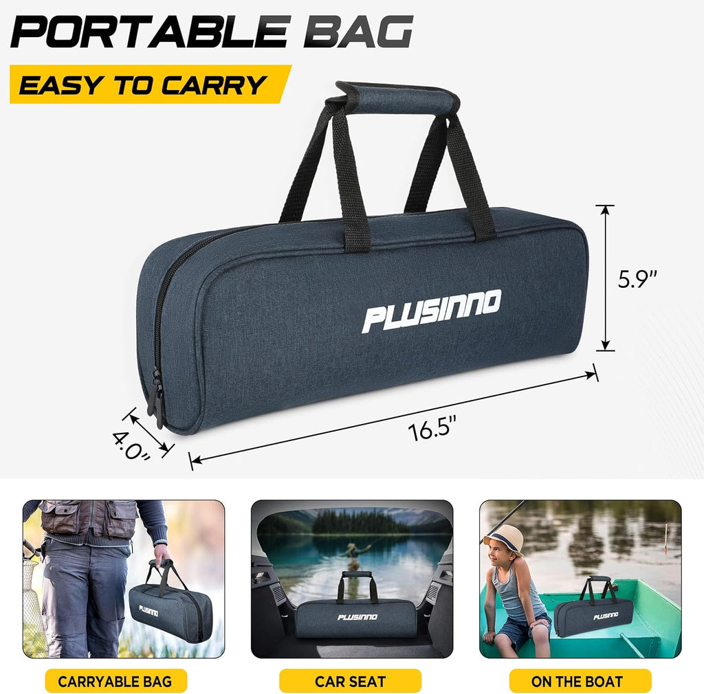 PLUSINNO Ensemble Canne à pêche et Moulinet – Canne à pêche télescopique en Fibre de Carbone – Moulinet Rotatif 12 + 1 roulements blindés en Acier Inoxydable BB