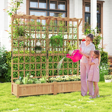 Load image into Gallery viewer, Jardinière avec 2 Treillis 2 Bacs Toit Suspendu en Bois Lit de Jardin Surélevé avec 4 Trous de Drainage 180 x 48 x 183 cm Orange -