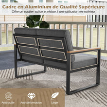 Load image into Gallery viewer, Salon de Jardin 2 Pièces avec Table Basse Causeuse Ensemble de Meubles d'Extérieur en Aluminium avec Accoudoirs Gris -