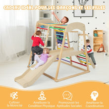 Load image into Gallery viewer, Triangle d'Escalade 6 en 1 en Bois avec Toboggan et Filet Barre pour Grimper Ramper et Glisser 1 An+ Coloré/Naturel -