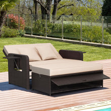 Load image into Gallery viewer, Salon de Jardin Extérieur Ajustable à Lit,2 Place avec Stockage Caché,Dossier Réglable à 4 Niveaux en Rotin PE -