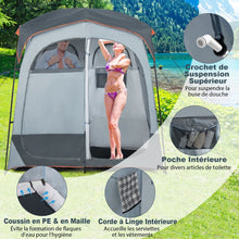 Load image into Gallery viewer, Tente Cabine de Douche Portable 2 Personnes en 2 Parties avec Bâche de Pluie Amovible Corde à Linge Crochet 210x107x210 cm Gris -