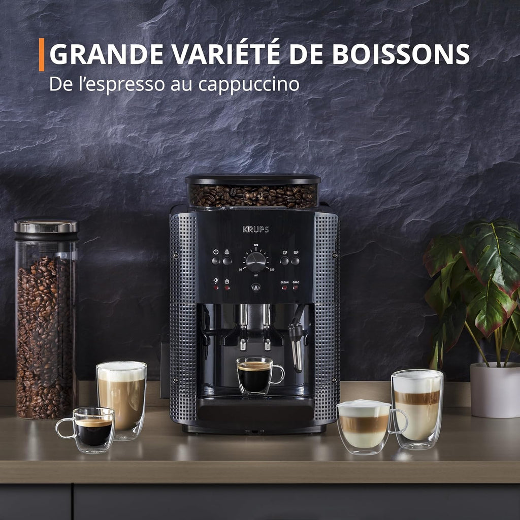 Machine à café grain,1,7 L,2 tasses en simultané,Nettoyage automatique,Buse vapeur pour Cappuccino,Cafetière espresso,Essential noire YY8125FD,Noir -