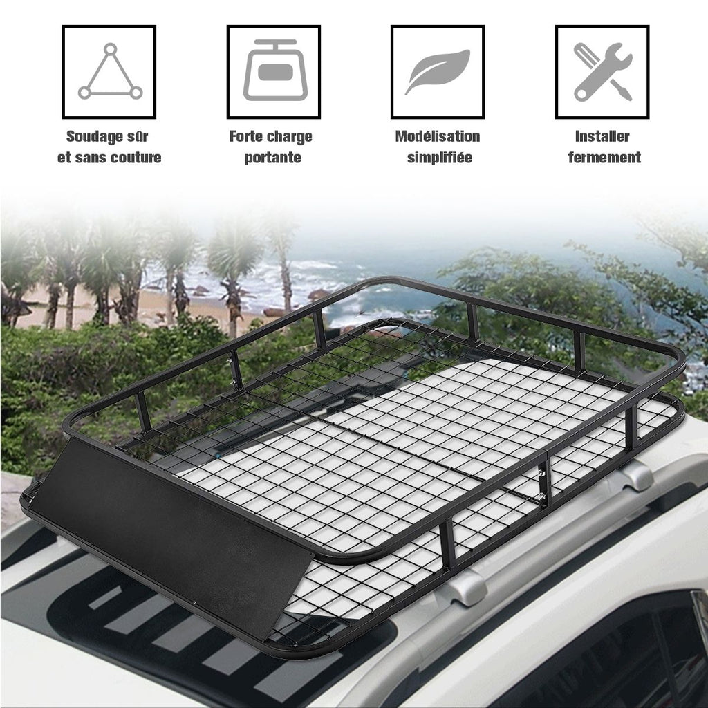 Porte-Bagages de Toit pour Voiture en Mtal 122,5x102CM avec Dflecteur d橝ir Capacit 75 KG Noir Accessoires Automobiles -