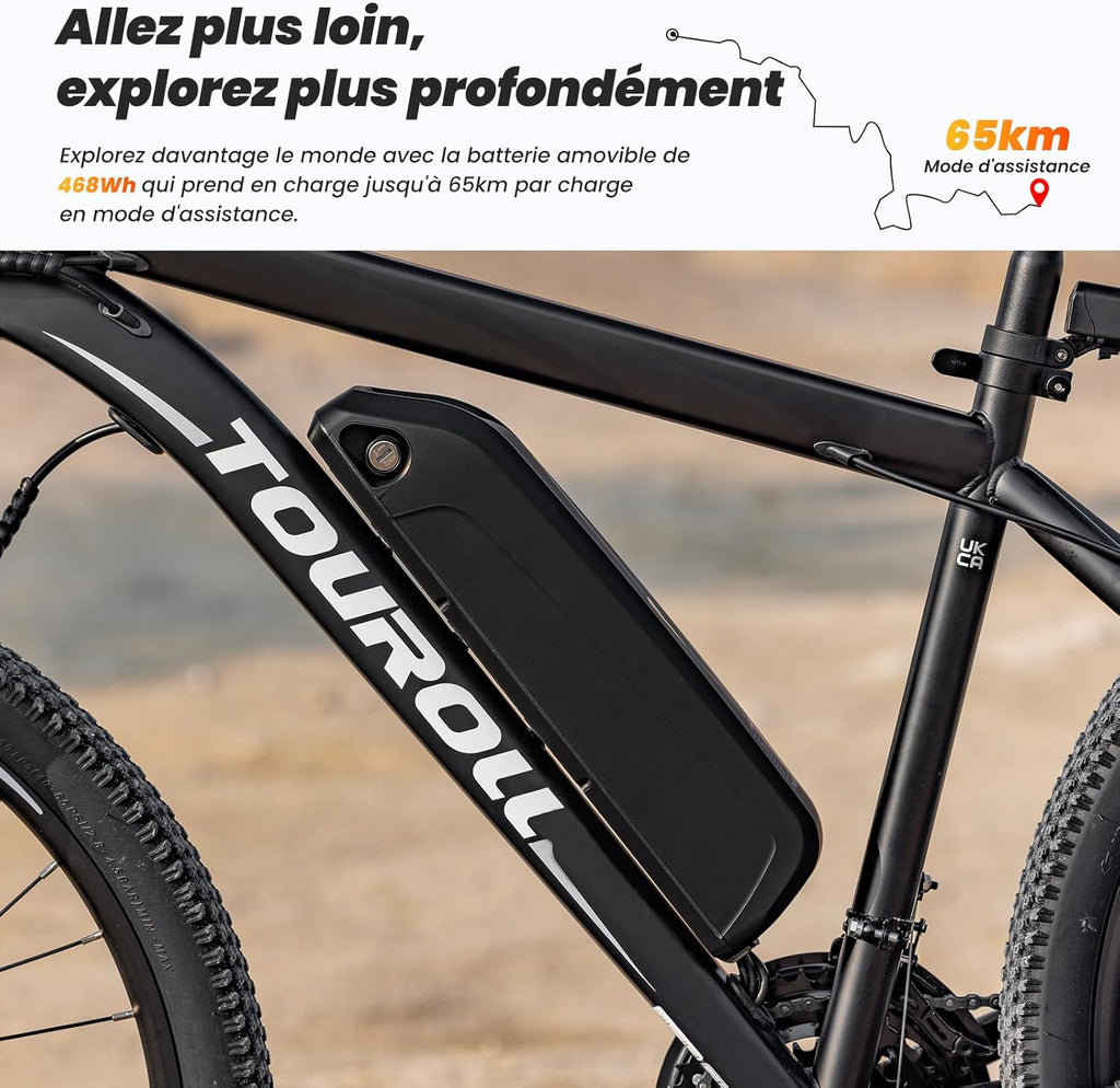 Touroll U1 Vélo Électrique, 26"/29" Vélo Électrique en Montagne pour Adulte, VTT électrique 250 W, Batterie Amovible 13AH, Autonomie 65 km, E-Bike 21 Vitesses