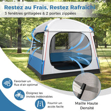 Load image into Gallery viewer, Tente de Camping pour 5 Personnes Tente D么me tanche avec Porte et Fen锚tres en Maille Sac de Transport 248x248x230cm Bleu + Blanc -