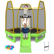 Load image into Gallery viewer, Trampoline Extérieur Ø 223cm avec Toboggan&amp;Echelle avec Filet de Sécurité 2 Portes en U Charge 270kg pour 2-3 Enfants de 3 Ans+ Bleu/Vert -