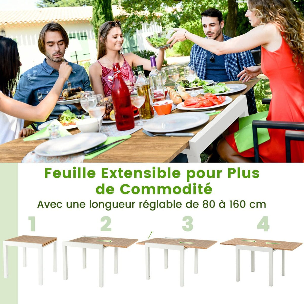 Table de Jardin Extensible en Aluminium Ajustable de 80 à 160 CM Table à Manger Rectangulaire pour 4-6 Personnes Gris/Naturel -