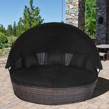 Load image into Gallery viewer, Lit de Jardin Rond d'Exterieur Table Relevable Modulable &amp; Convertible - Pare Soleil Réglable rotin PE Coussins Inclus Noir -