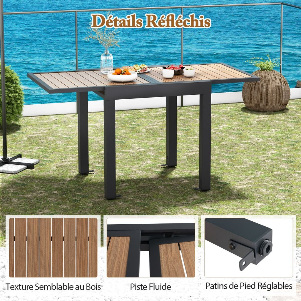 Table de Jardin Extensible en Aluminium Ajustable de 80  160 CM Table  Manger Extrieure Rectangulaire pour 4-6 Personnes Naturel -