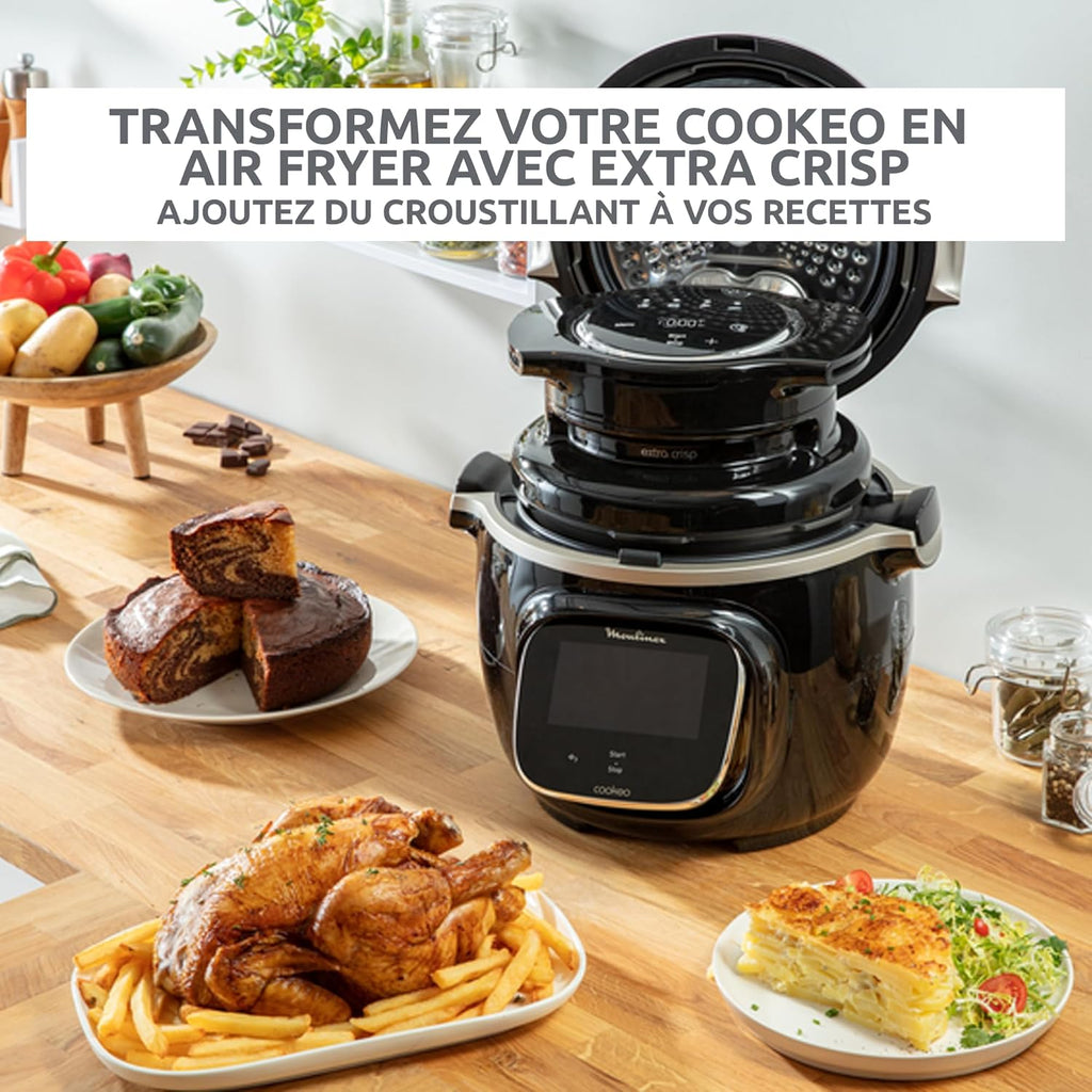 Moulinex Cookeo Touch Wifi Multicuiseur intelligent, Cuve 6 L, Haute pression, Guide pas à pas, 250 recettes intégrées, Application Moulinex CE902800, Noir