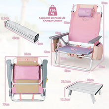 Load image into Gallery viewer, Lot de 2 Chaises de Camping Plage Pliante Table Enroulable en Aluminium Appui-tête Dossier Réglable à 5 Positions 6 Couleurs au Choix -