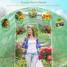 Load image into Gallery viewer, Serre de Jardin Tunnel Cadre en Acier Galvanisé Robuste Serre Tunnel Coupe-vent avec Cerceau 8 Fenêtres Enroulables Vert -