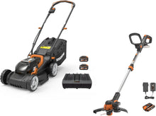 Load image into Gallery viewer, Pack Pro+ Tondeuse à Gazon 40V 460m² + Coupe-Bordures 20V + 2 Batteries 4Ah et 1 Batterie 2Ah + Chargeur Double et Chargeur Simple (Idéal pour l'Entretien du Jardin)