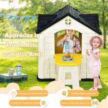 Load image into Gallery viewer, Maison Chef House -Thme Burger Bar - Table de Pique Nique Cabane de Jardin Anti-UV en Plastique 164x124x132 cm Bleu/Rose/Jaune -